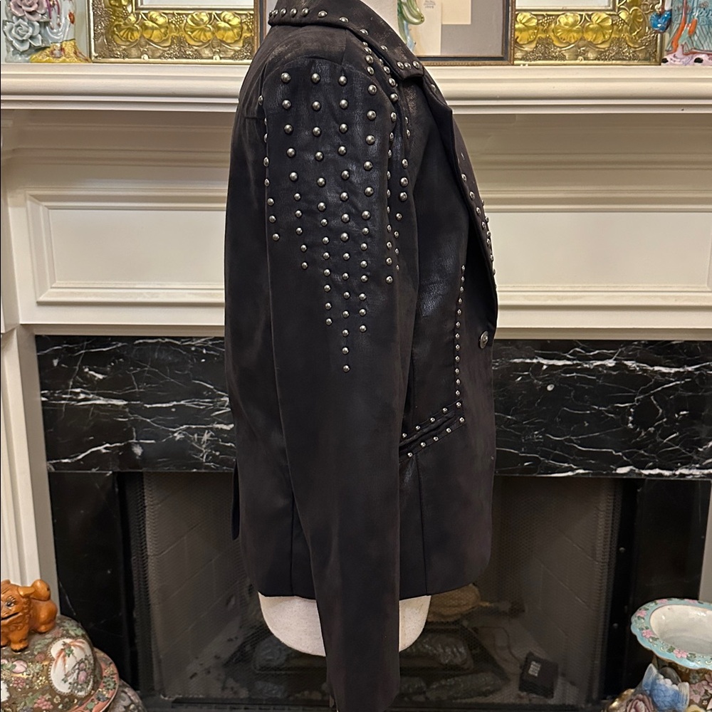 “Reba” Studded Black Leatherette Women's Jacket - Picture 5 of 7